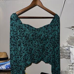 Abercrombie & Fitch Green and Black Floral Blouse